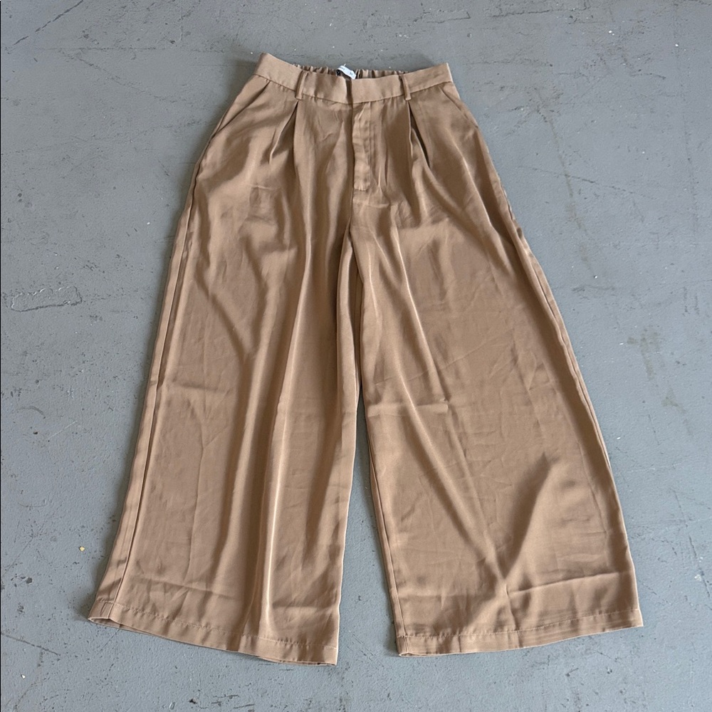 Women's Tan Wide-Leg Trousers